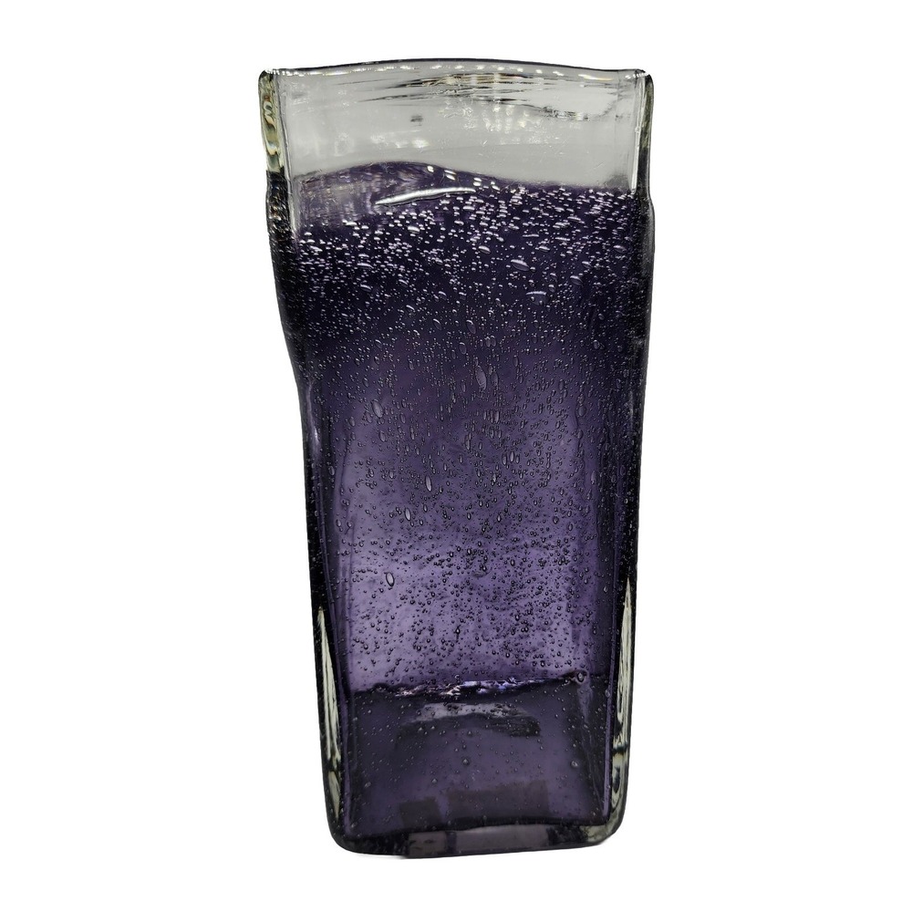 Norcrest Purple Violet Bubbled Art Glass Tall Square Vase Handcrafted Gift